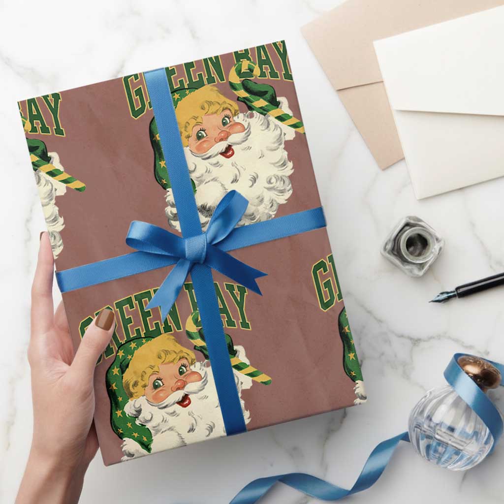 Christmas GB Fan Wrapping Paper Roll Vintage Varsity Retro Santa Claus Face Game Day TS10 Mocha Print Your Wear