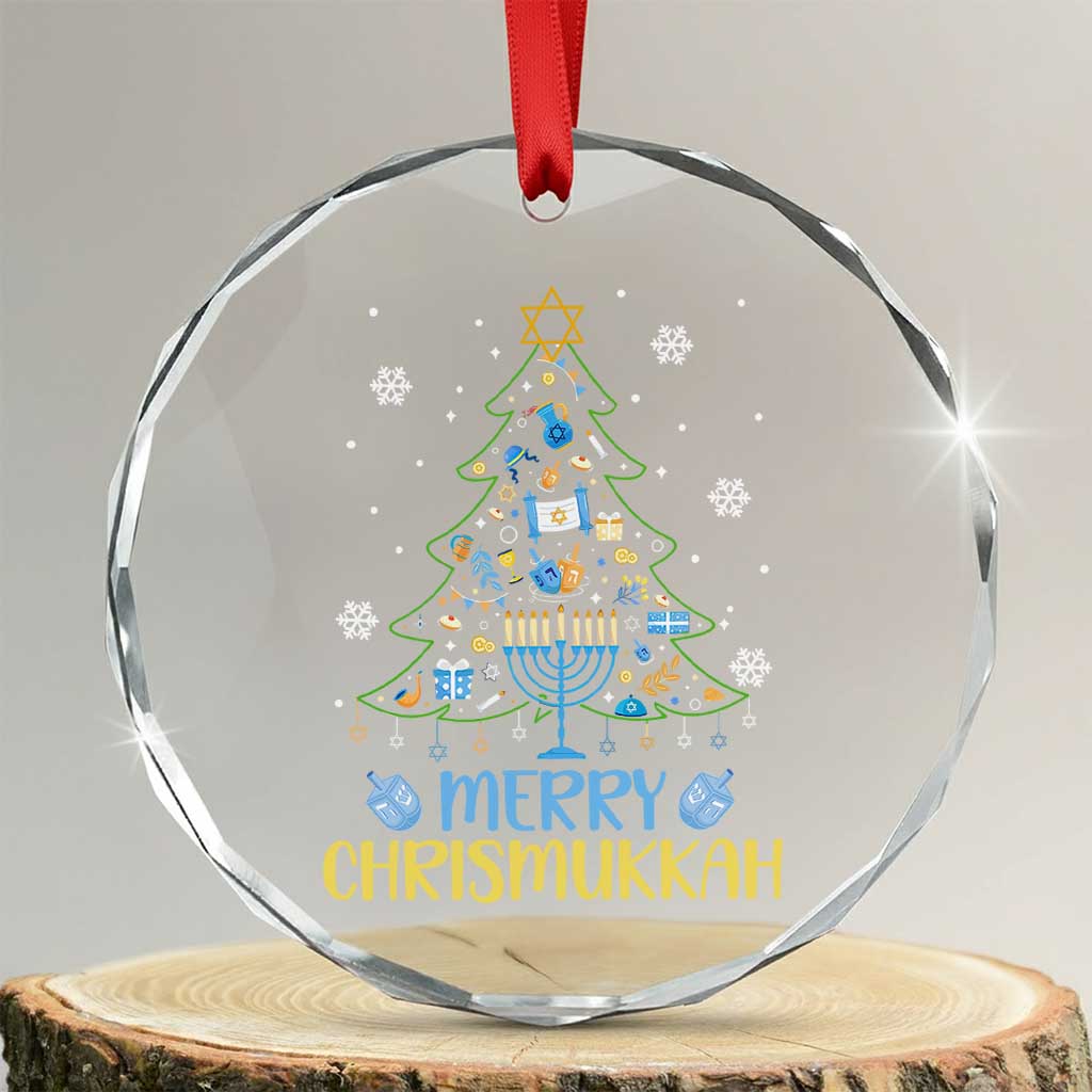 Christmas Hanukkah Crystal Glass Ornament Merry Christmukkah Jewish Christmas Tree Chanukah TS02 Transparent Glass 3'' Circle Print Your Wear