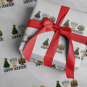 Christmas Hanukkah Kwanzaa Celebration Gift Wrapping Paper Roll Happy Holidays TS12 White Print Your Wear
