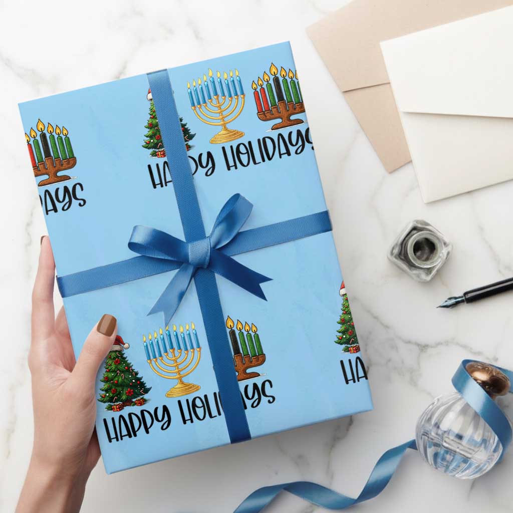 Christmas Hanukkah Kwanzaa Celebration Gift Wrapping Paper Roll Happy Holidays TS12 Light Blue Print Your Wear