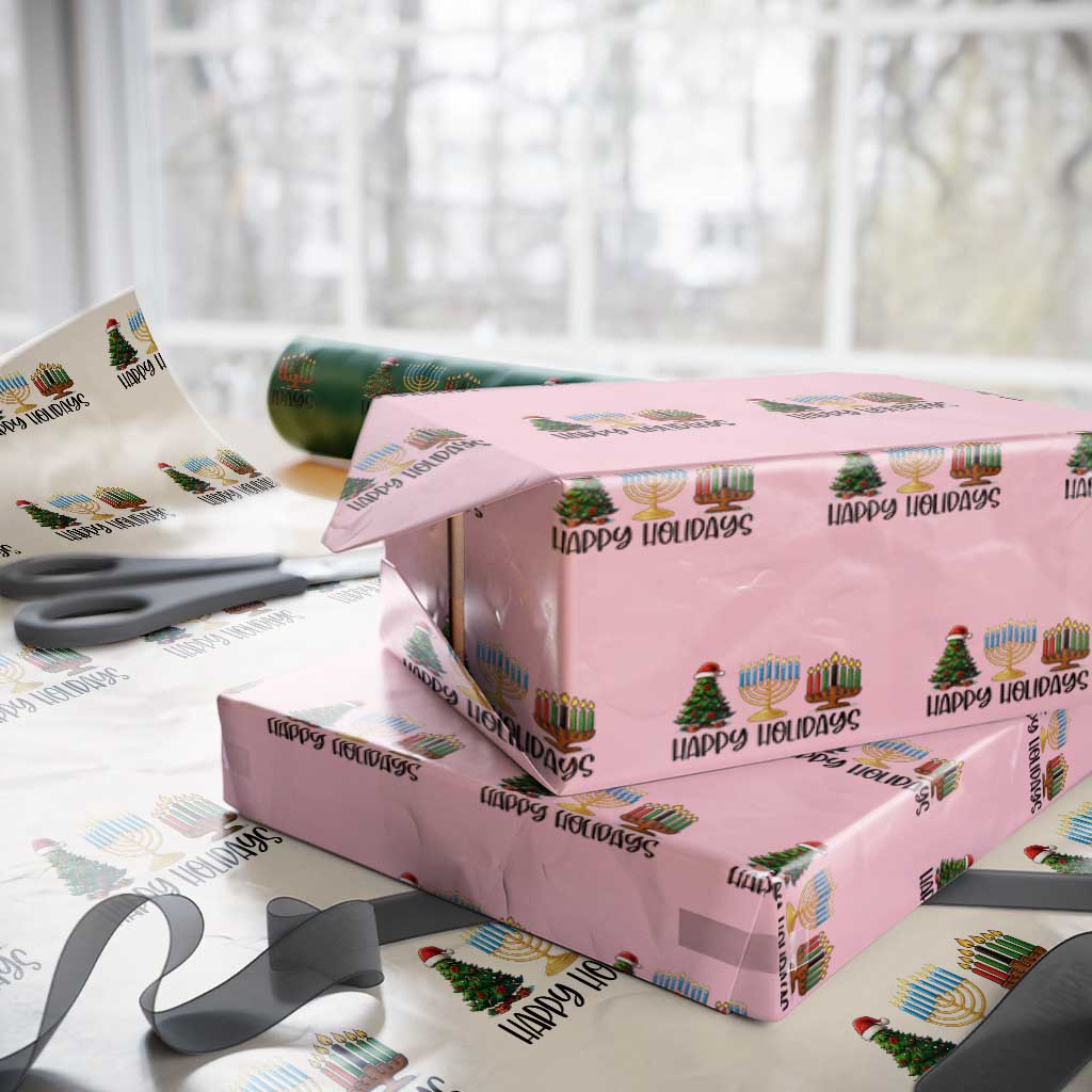 Christmas Hanukkah Kwanzaa Celebration Gift Wrapping Paper Roll Happy Holidays TS12 Light Pink Print Your Wear
