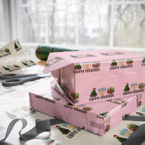 Christmas Hanukkah Kwanzaa Celebration Gift Wrapping Paper Roll Happy Holidays TS12 Light Pink Print Your Wear