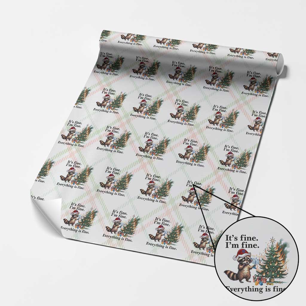 Christmas Hanukkah Racoon Wrapping Paper Roll Funny Its Fine I Am Fine Everything Is Fine TS11 Christmas Plaid Print Your Wear