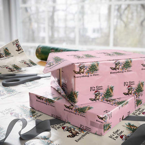 Christmas Hanukkah Racoon Wrapping Paper Roll Funny Its Fine I Am Fine Everything Is Fine TS11 Light Pink Print Your Wear