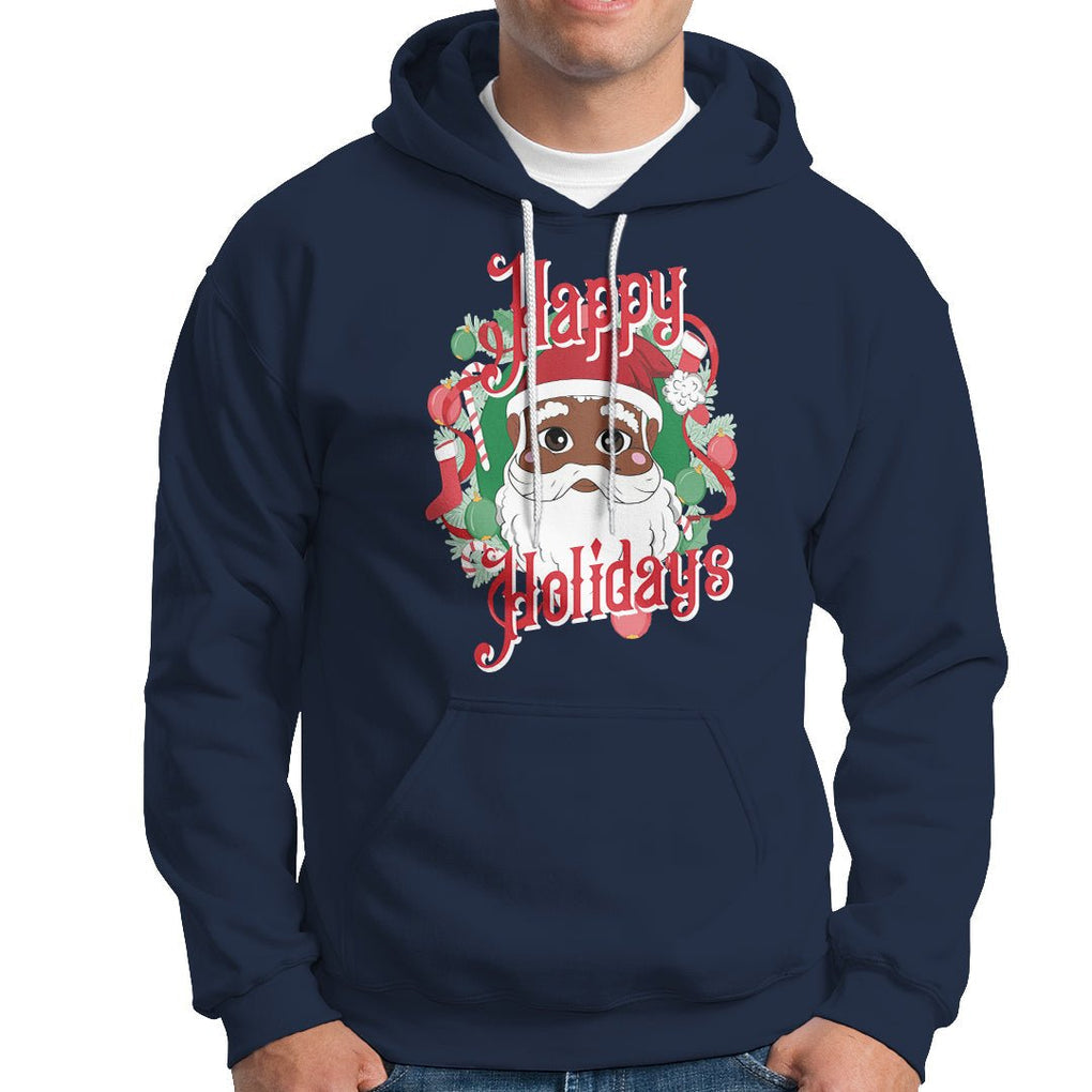 Christmas Hoodie Black Happy Holidays African American Santa TS09 Navy Printyourwear