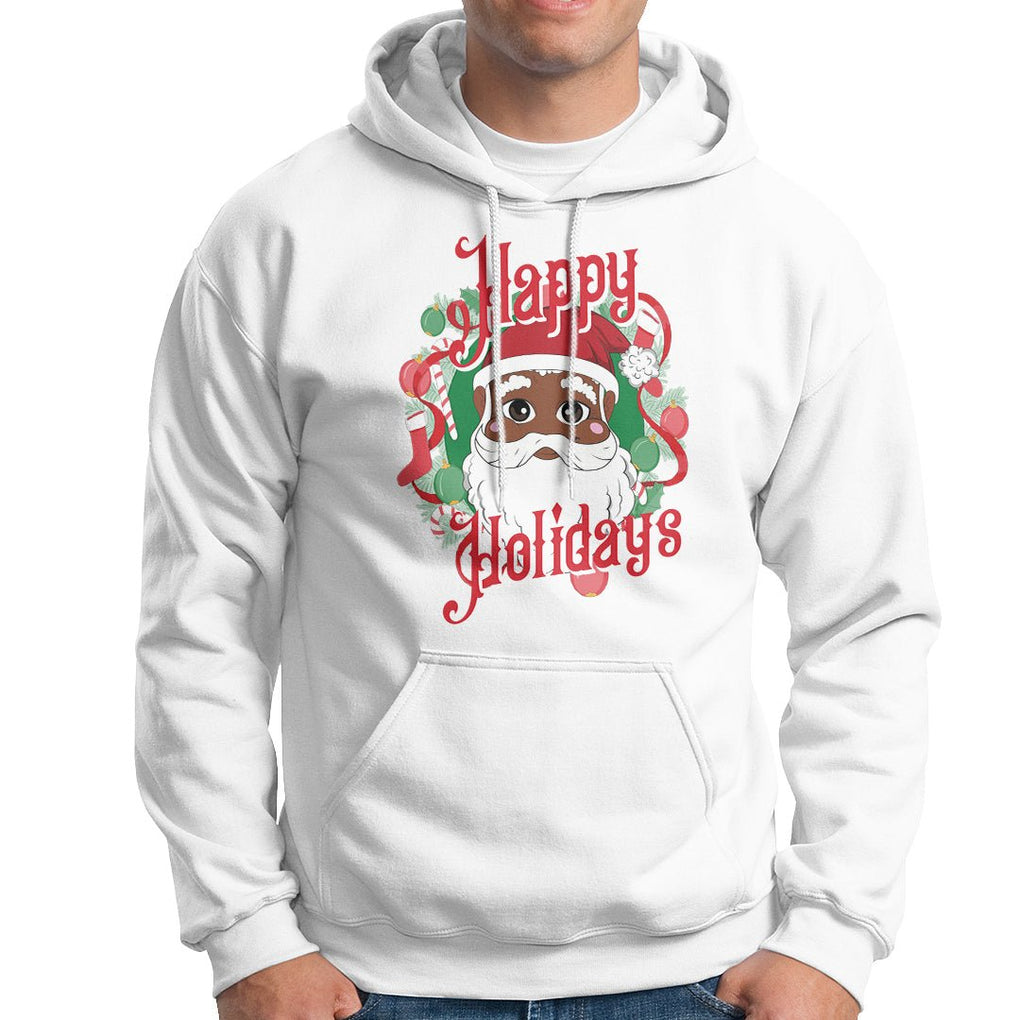 Christmas Hoodie Black Happy Holidays African American Santa TS09 White Printyourwear