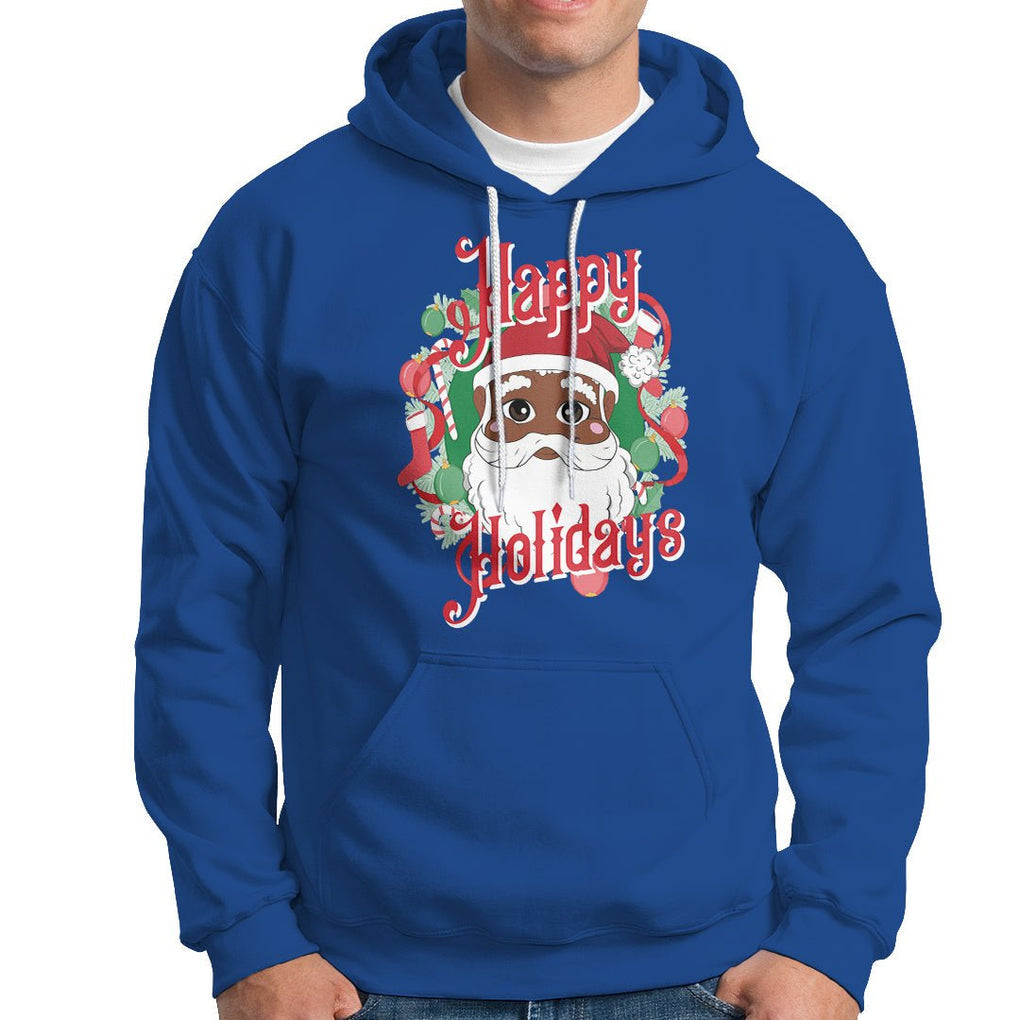 Christmas Hoodie Black Happy Holidays African American Santa TS09 Royal Blue Printyourwear