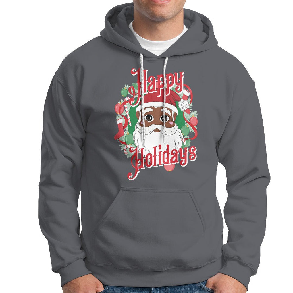 Christmas Hoodie Black Happy Holidays African American Santa TS09 Charcoal Printyourwear