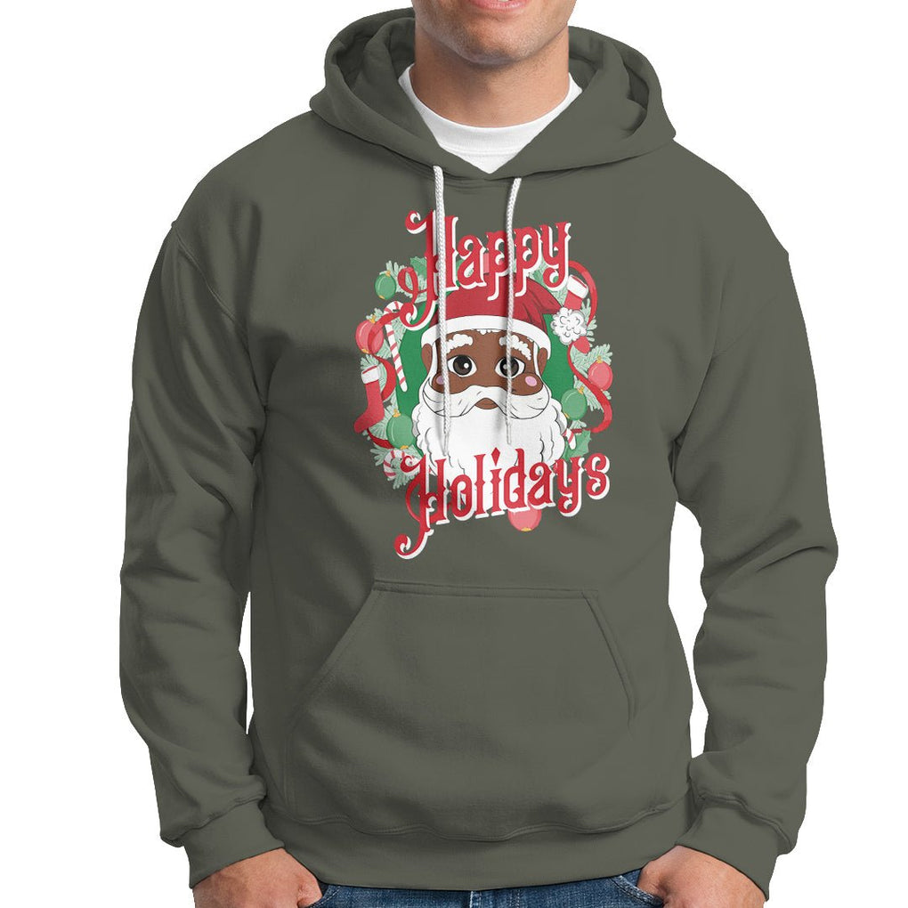 Christmas Hoodie Black Happy Holidays African American Santa TS09 Military Green Printyourwear