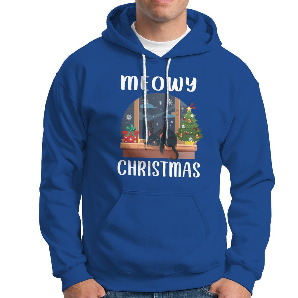 Christmas Hoodie Cat Reindeer Chillin' Xmas Eve Window Meowy TS09 Royal Blue Printyourwear