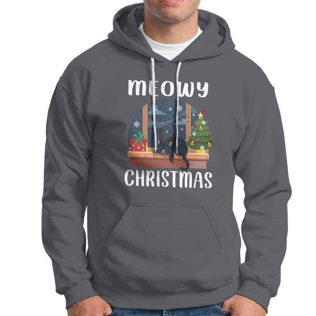 Christmas Hoodie Cat Reindeer Chillin' Xmas Eve Window Meowy TS09 Charcoal Printyourwear