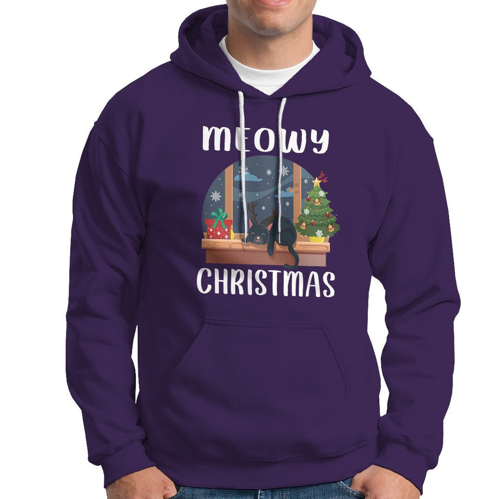 Christmas Hoodie Cat Reindeer Chillin' Xmas Eve Window Meowy TS09 Purple Printyourwear