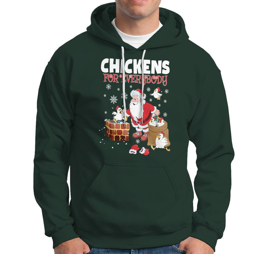 Christmas Hoodie Chickens For Everybody Santa Present Chimney TS09 Dark Forest Green Printyourwear
