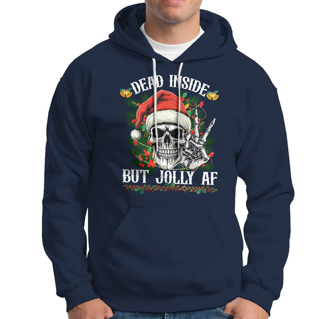 Christmas Hoodie Dead Inside But Jolly AF Funny Skull Skeleton TS09 Navy Printyourwear