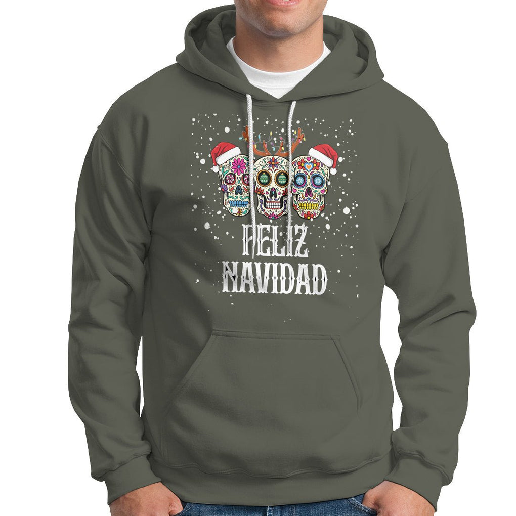 Christmas Hoodie Feliz Navidad Mexican Sugar Skulls Reindeer Santa TS09 Military Green Printyourwear