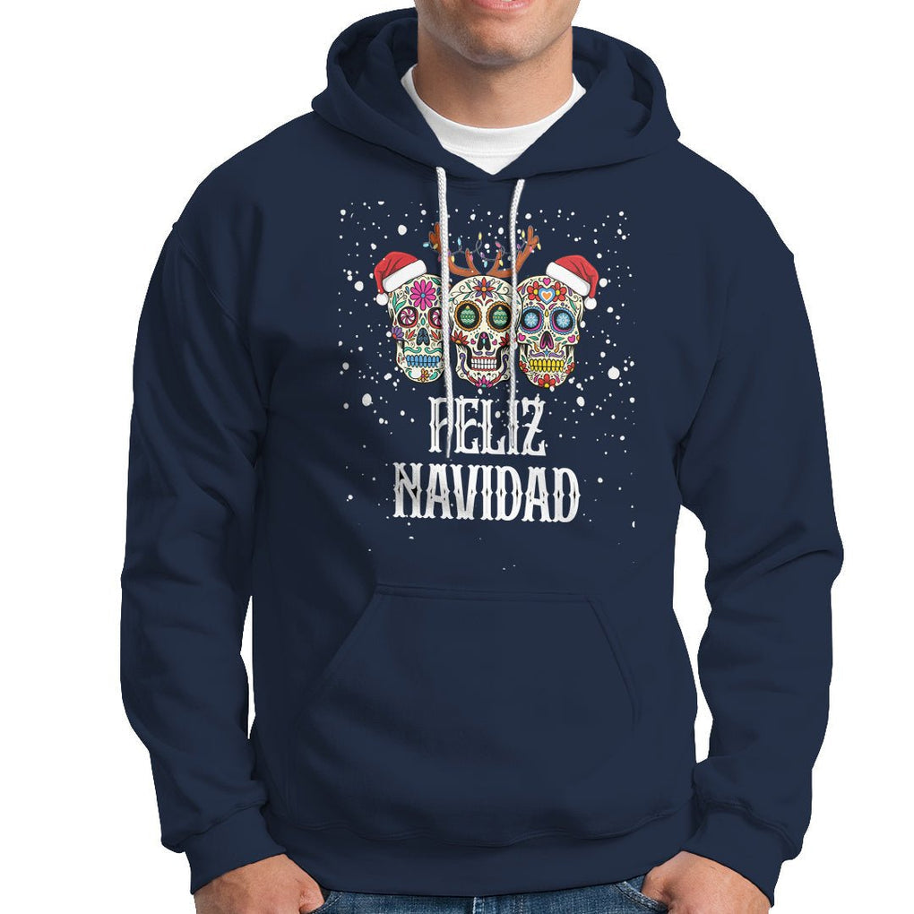 Christmas Hoodie Feliz Navidad Mexican Sugar Skulls Reindeer Santa TS09 Navy Printyourwear