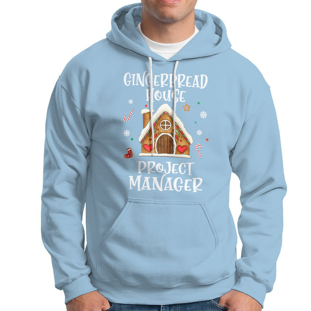 Christmas Hoodie Gingerbread House Project manager Decorating Baking TS09 Light Blue Printyourwear