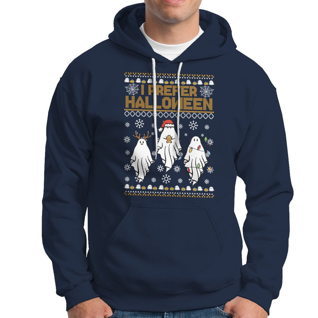 Christmas Hoodie I Prefer Halloween Cute Santa Ghost Boo Skeleton TS09 Navy Printyourwear
