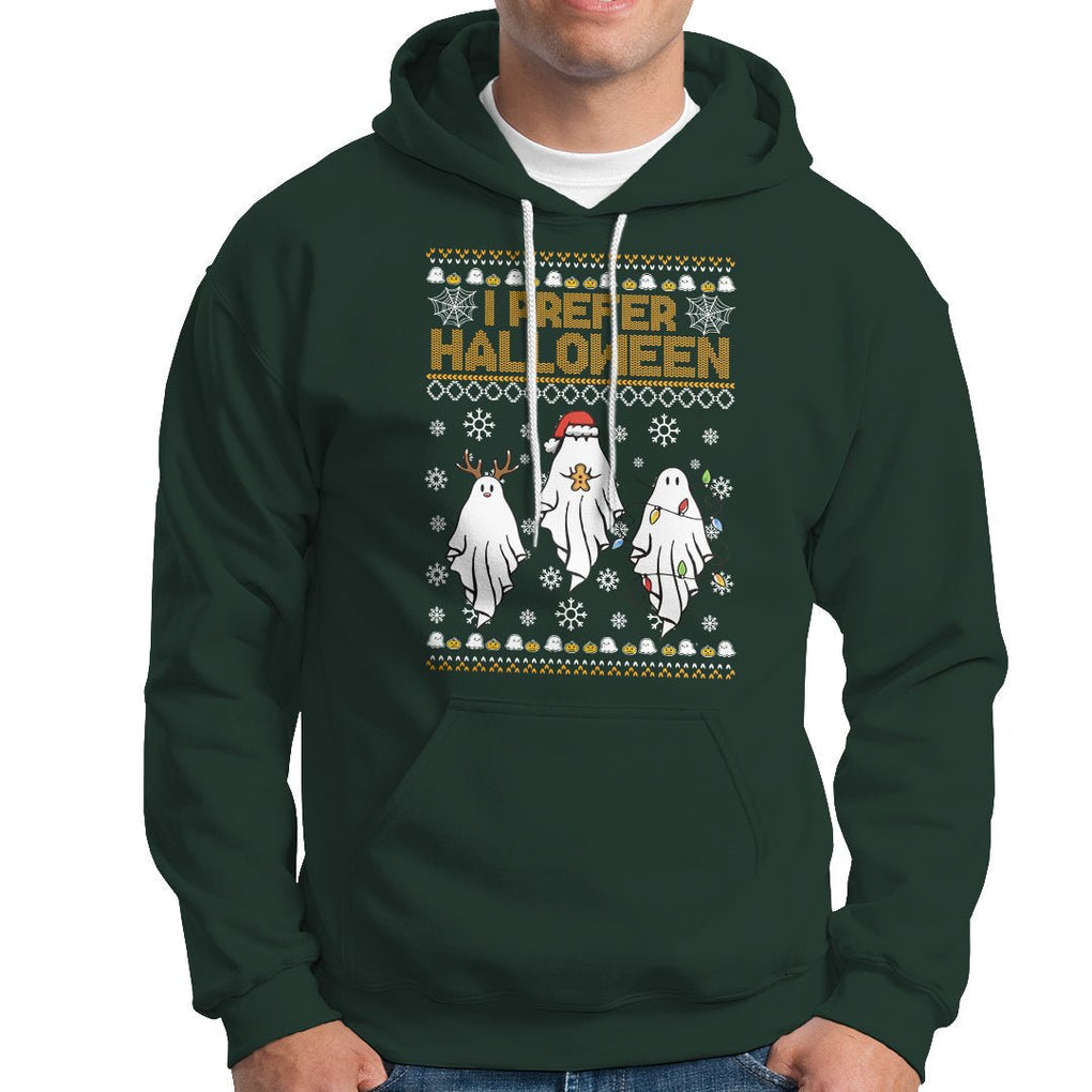 Christmas Hoodie I Prefer Halloween Cute Santa Ghost Boo Skeleton TS09 Dark Forest Green Printyourwear