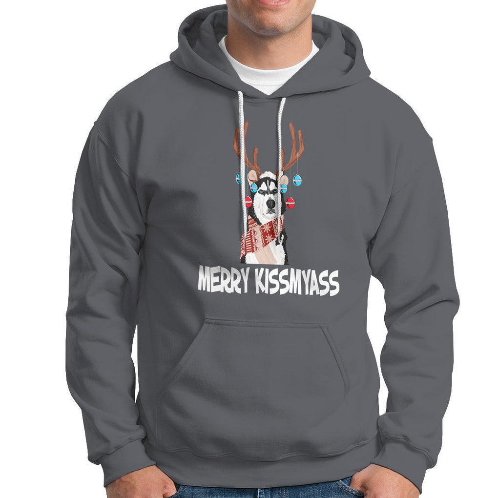 Christmas Hoodie Merry Kissmyasss Husky Reindeer Dog Lover TS09 Charcoal Printyourwear