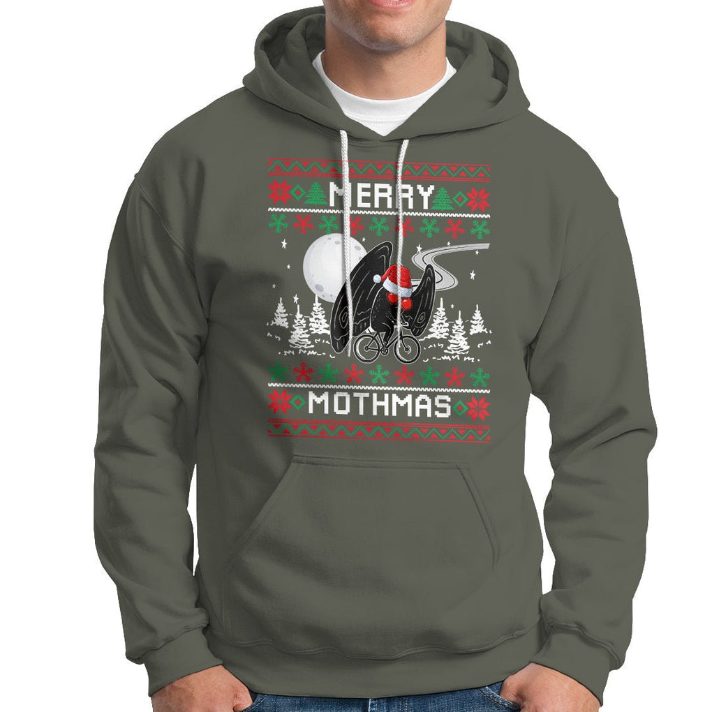 Christmas Hoodie Merry Mothmas Santa Mothman Xmas Night TS09 Military Green Printyourwear