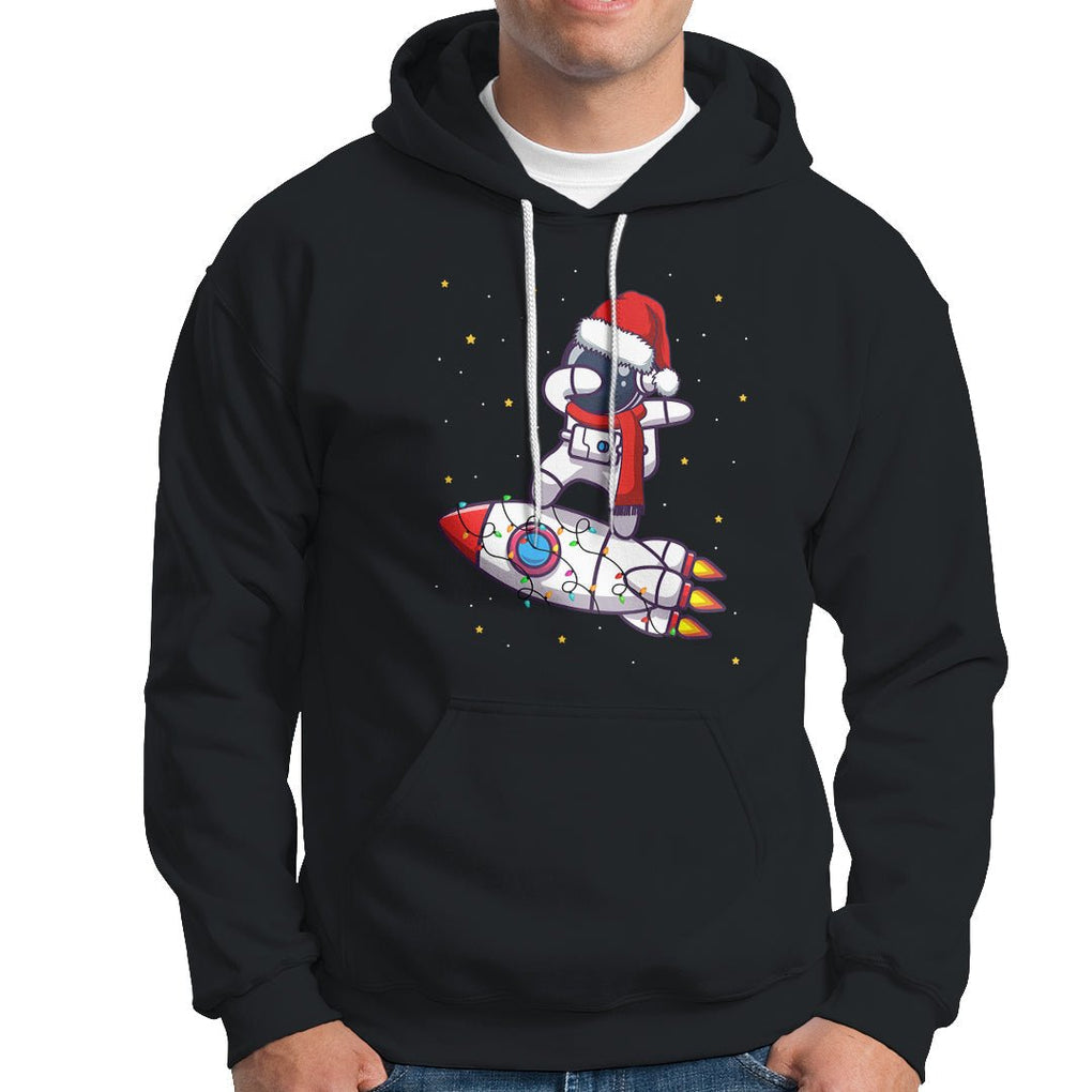 Christmas Hoodie Santa Astronaut Dabbing Space Rocket Xmas Light TS09 Black Printyourwear
