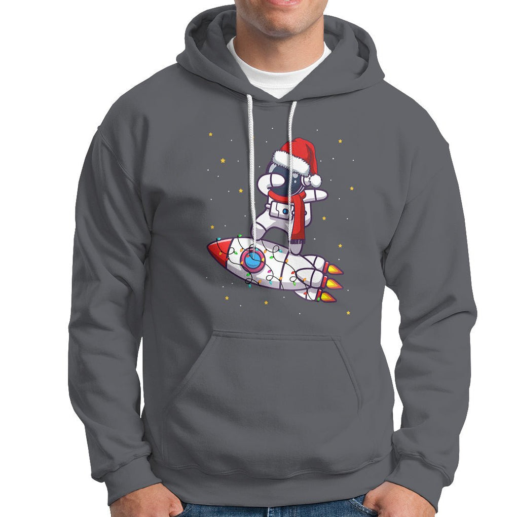 Christmas Hoodie Santa Astronaut Dabbing Space Rocket Xmas Light TS09 Charcoal Printyourwear
