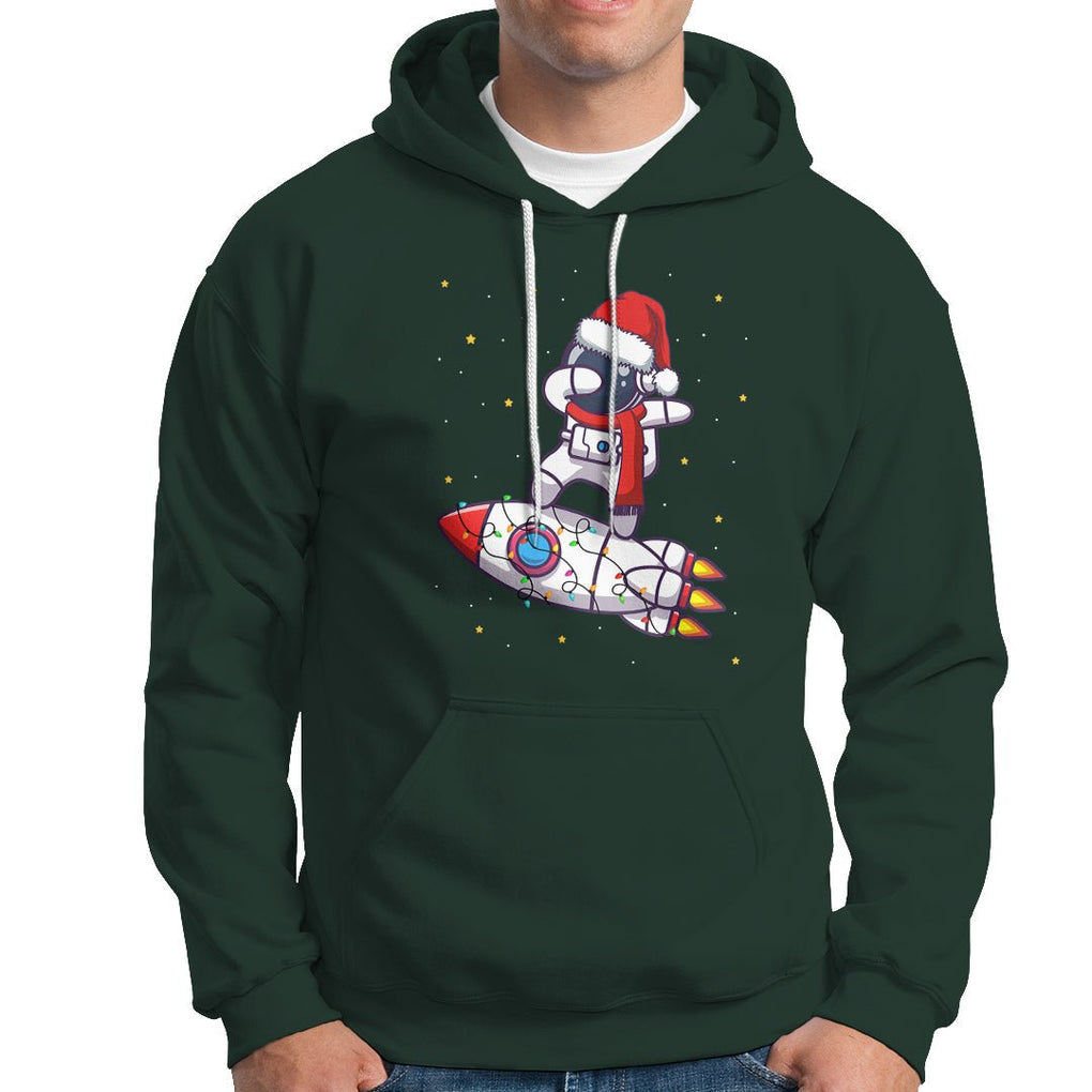 Christmas Hoodie Santa Astronaut Dabbing Space Rocket Xmas Light TS09 Dark Forest Green Printyourwear