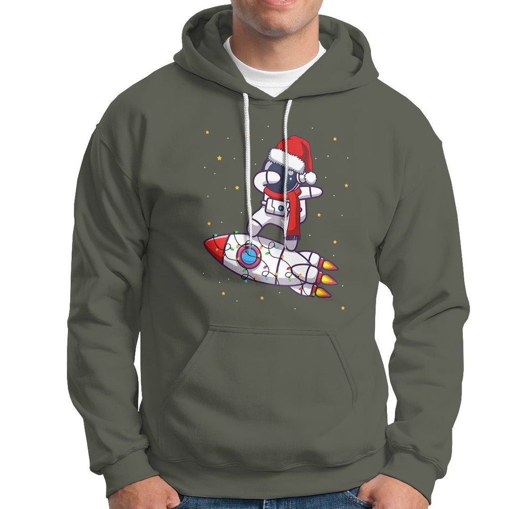 Christmas Hoodie Santa Astronaut Dabbing Space Rocket Xmas Light TS09 Military Green Printyourwear