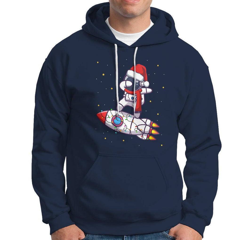 Christmas Hoodie Santa Astronaut Dabbing Space Rocket Xmas Light TS09 Navy Printyourwear