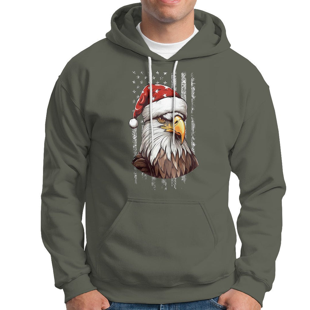 Christmas Hoodie Santa Bald Eagle USA Flag Patriotic Xmas TS09 Military Green Printyourwear