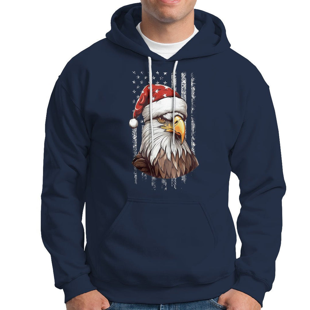 Christmas Hoodie Santa Bald Eagle USA Flag Patriotic Xmas TS09 Navy Printyourwear