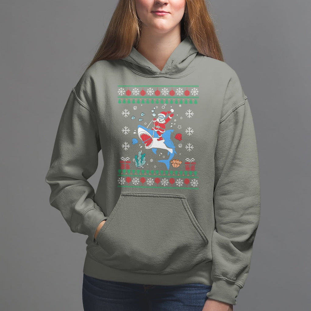 Christmas Hoodie Santa Riding Shark Diver Ocean Xmas Holiday TS09 Printyourwear