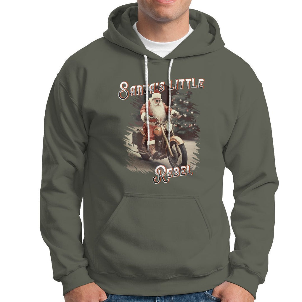 Christmas Hoodie Santa's Little Rebel Rinding Motorcycle Vintage Xmas TS09 Military Green Printyourwear