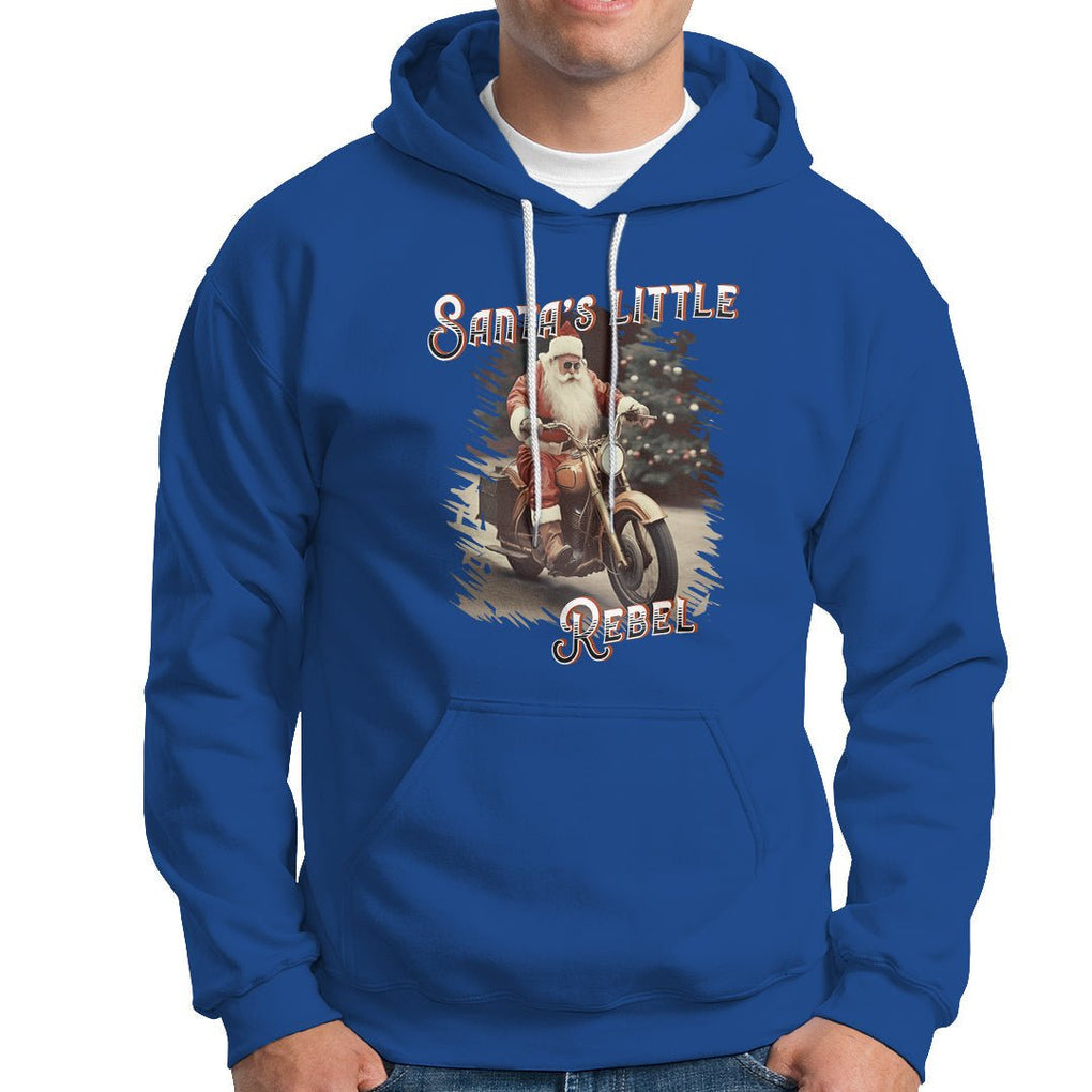 Christmas Hoodie Santa's Little Rebel Rinding Motorcycle Vintage Xmas TS09 Royal Blue Printyourwear