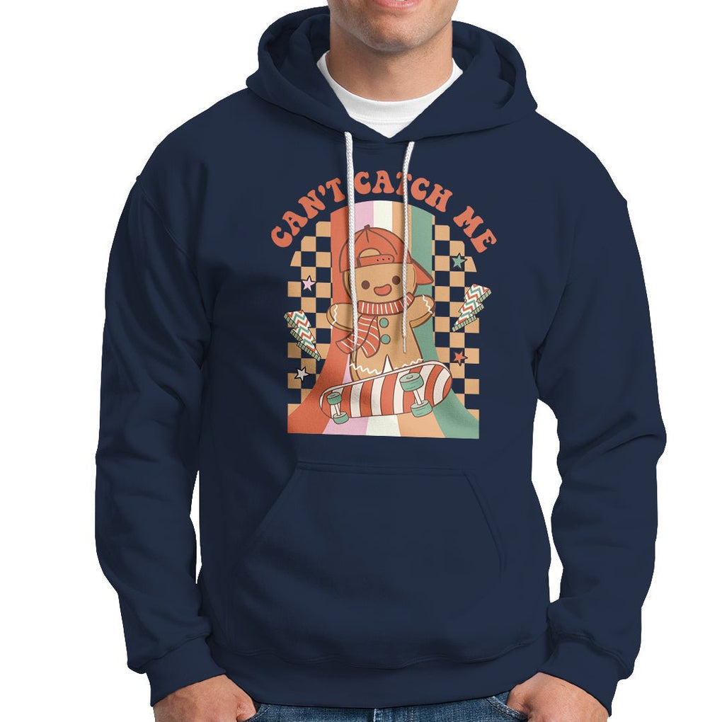 Christmas Hoodie Skateboarding Gingerbread Boy Can't Catch Me TS09 Navy Printyourwear