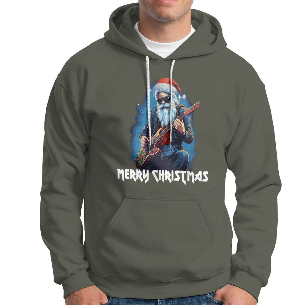 Christmas Hoodie Sleigher Hail Santa Rock Electric Guitar Cool Xmas TS09 Military Green Printyourwear