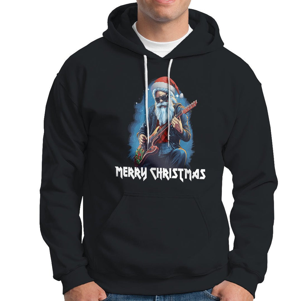 Christmas Hoodie Sleigher Hail Santa Rock Electric Guitar Cool Xmas TS09 Black Printyourwear