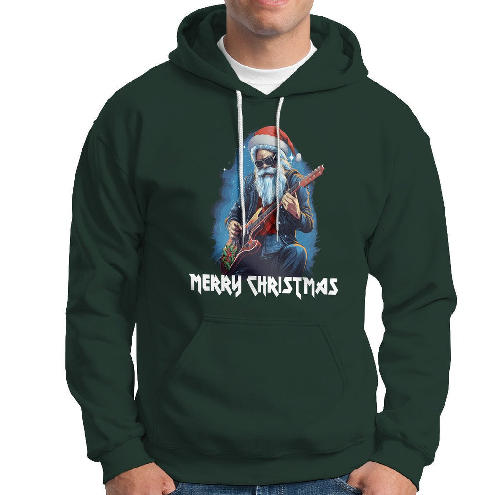 Christmas Hoodie Sleigher Hail Santa Rock Electric Guitar Cool Xmas TS09 Dark Forest Green Printyourwear