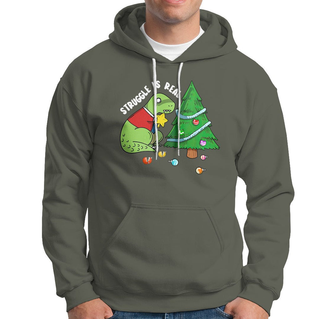 Christmas Hoodie Struggle Is Real T-Rex Christmas Tree Star TS09 Printyourwear