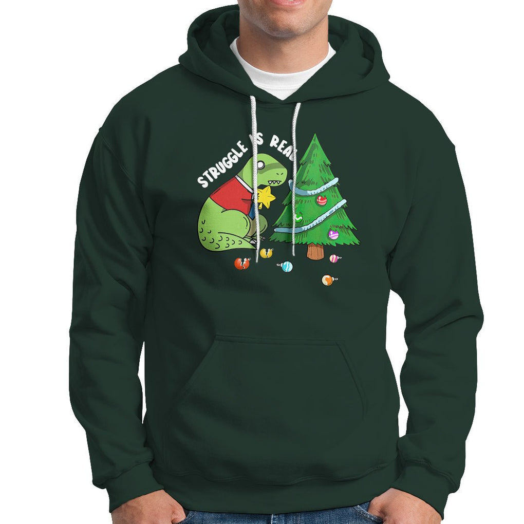 Christmas Hoodie Struggle Is Real T-Rex Christmas Tree Star TS09 Printyourwear