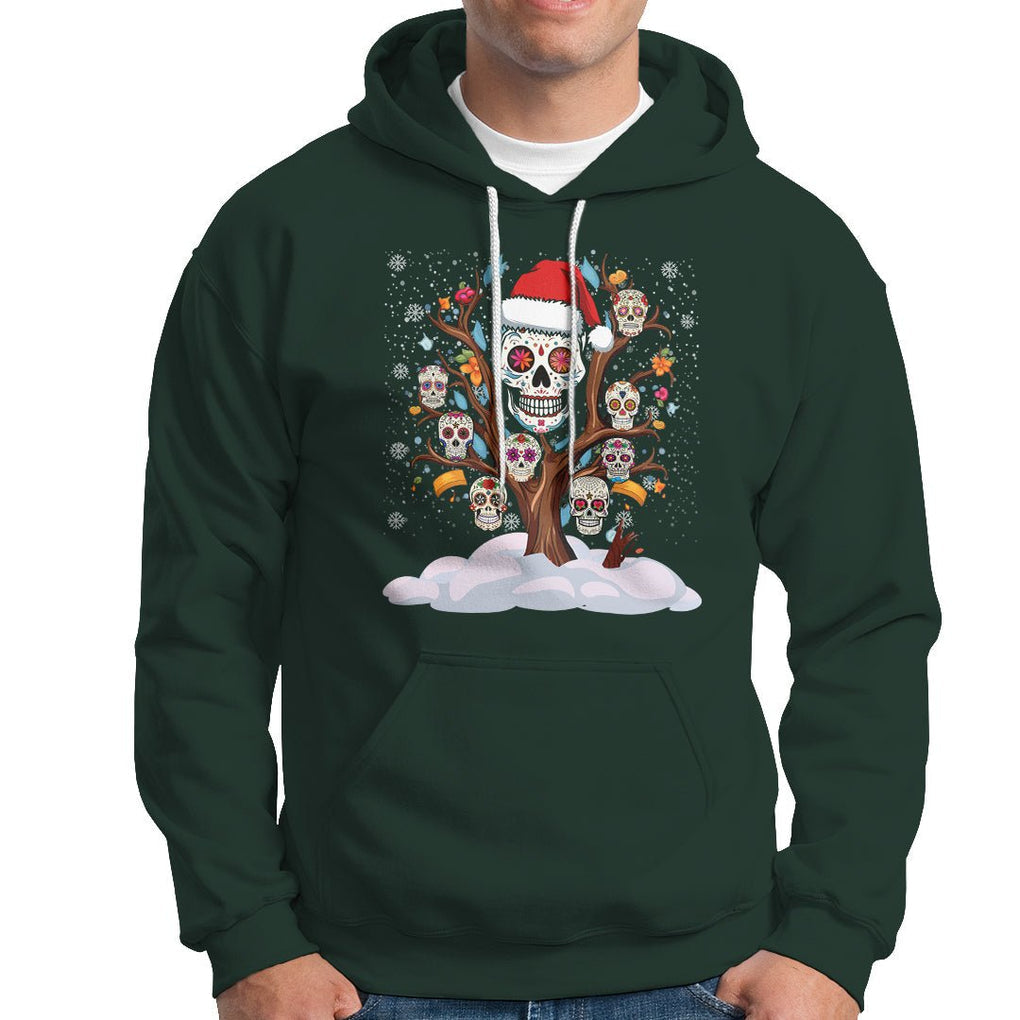 Christmas Hoodie Sugar Skull On Tree Funny Xmas TS09 Dark Forest Green Printyourwear