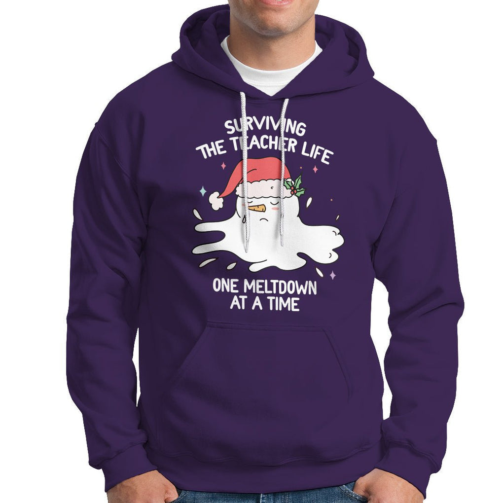 Christmas Hoodie Surviving The Teacher Life One Meltdown At A Time TS09 Purple Printyourwear