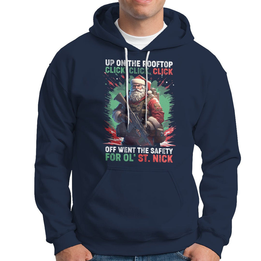 Christmas Hoodie Up On The Rooftop Click Click Click Santa Patriotic TS09 Navy Printyourwear