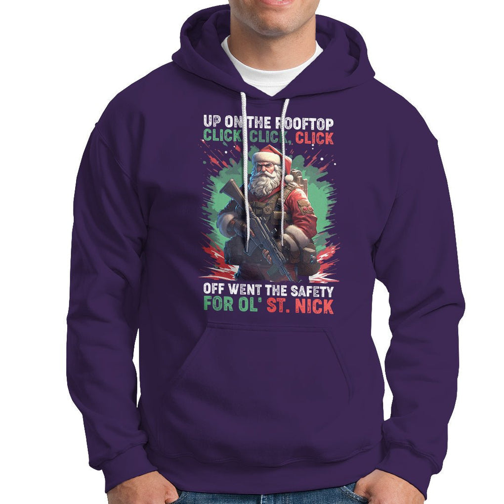 Christmas Hoodie Up On The Rooftop Click Click Click Santa Patriotic TS09 Purple Printyourwear