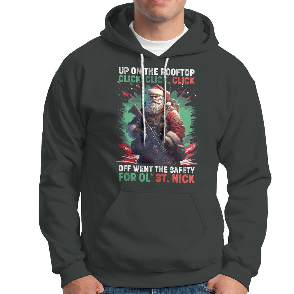 Christmas Hoodie Up On The Rooftop Click Click Click Santa Patriotic TS09 Dark Heather Printyourwear