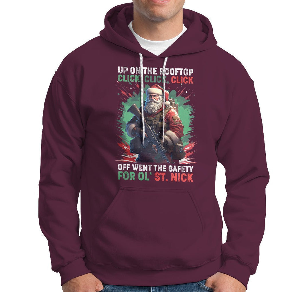 Christmas Hoodie Up On The Rooftop Click Click Click Santa Patriotic TS09 Maroon Printyourwear