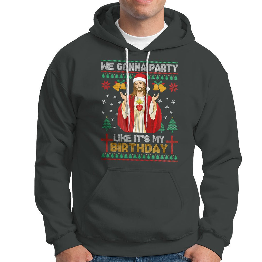 Christmas Hoodie We Gonna Party Like It's My Birthday Jesus TS09 Dark Heather Printyourwear