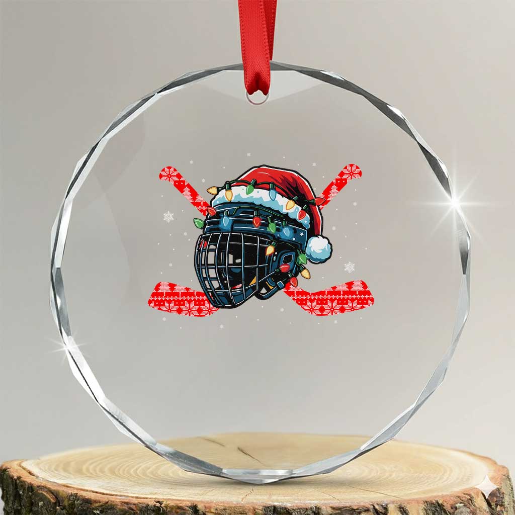 Christmas Ice Hockey Helmet Santa Crystal Glass Ornament Funny Xmas Gift TS12 Transparent Glass 3'' Circle Print Your Wear
