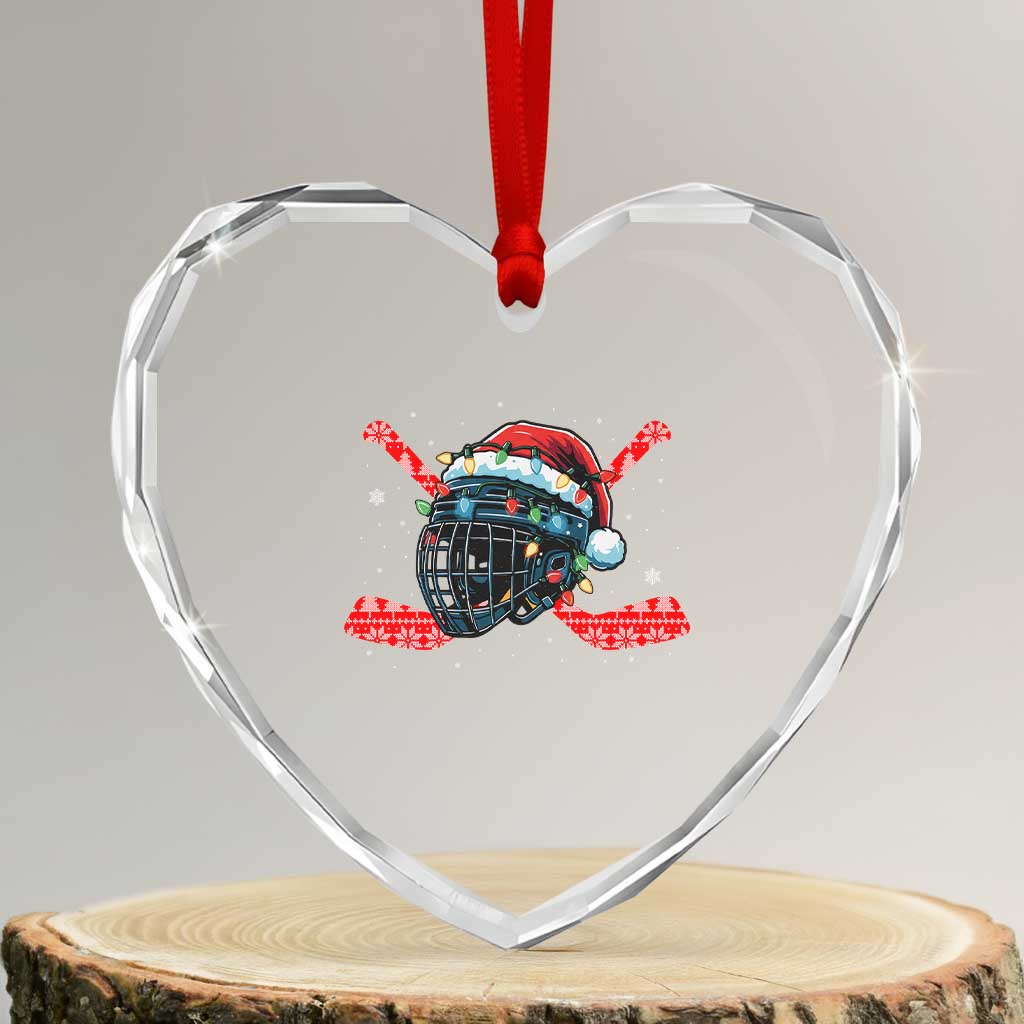 Christmas Ice Hockey Helmet Santa Heart Crystal Glass Ornament Funny Xmas Gift TS12 Transparent Glass 3'' Heart Print Your Wear